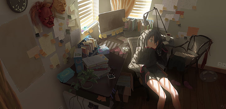 HD wallpaper: anime girls, Anime: Gamers!, room, interior, sitting, desk |  Wallpaper Flare