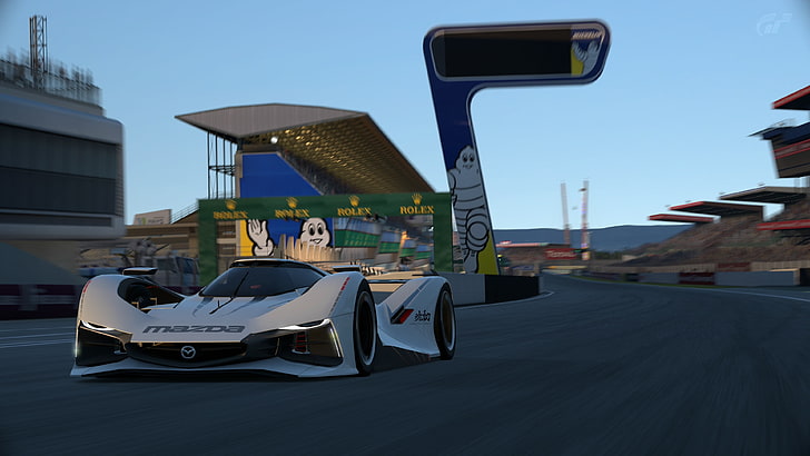 white racing car illustration, video games, Mazda LM55 Vision Gran Turismo, HD wallpaper