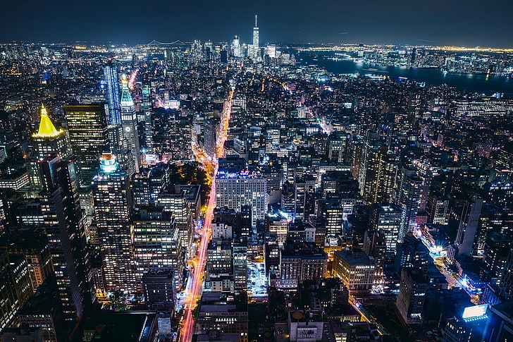 HD wallpaper: new york, night, buildings, light, top view, sky, City,  building exterior | Wallpaper Flare