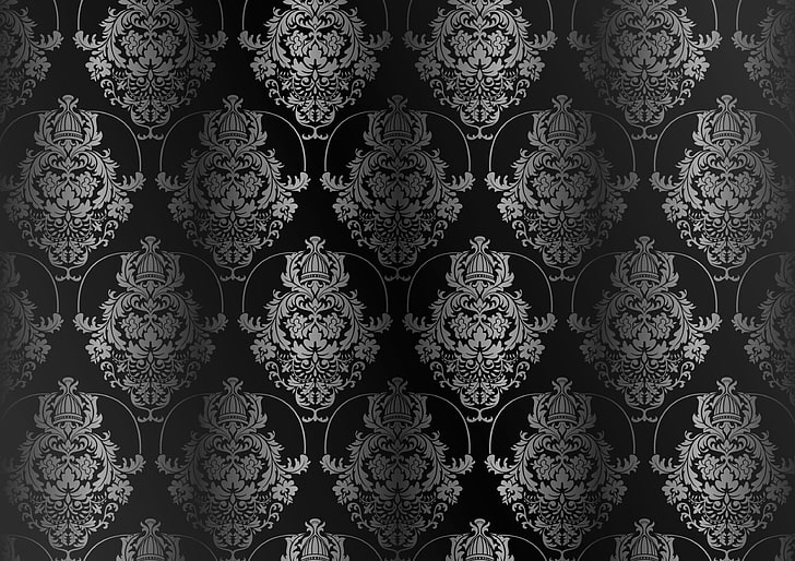 black and gray textile, retro, pattern, vector, dark, ornament, HD wallpaper