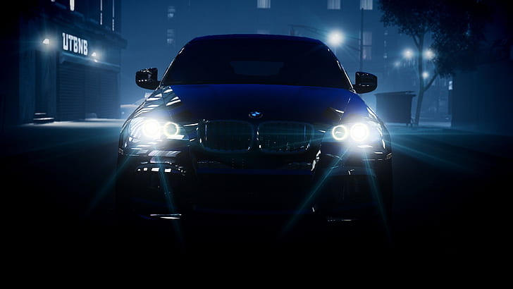 BMW Lights Headlights X6 Night HD, black bmw car, cars