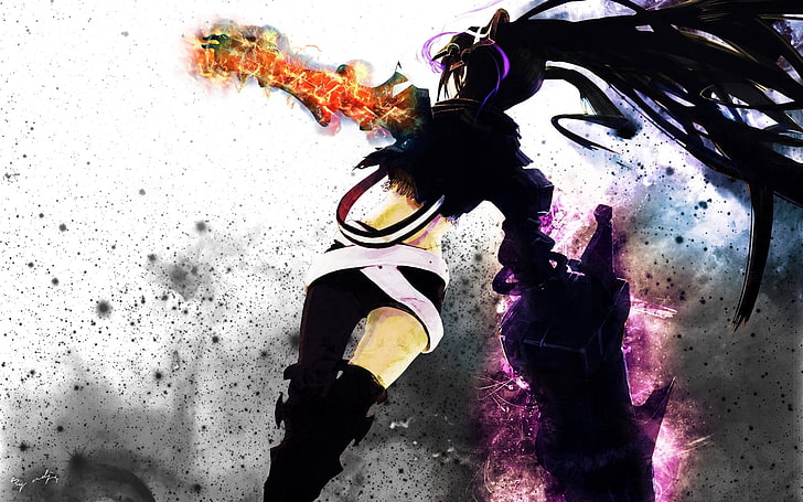boots black rock shooter back fire long hair belts weapons armor twintails shorts anime girls insane Anime Hot Anime HD Art