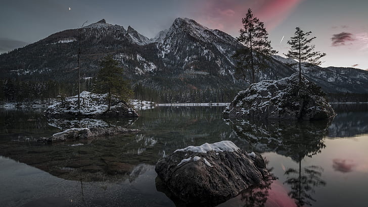 reflection, hintersee lake, mountain, ramsau bei berchtesgaden, HD wallpaper