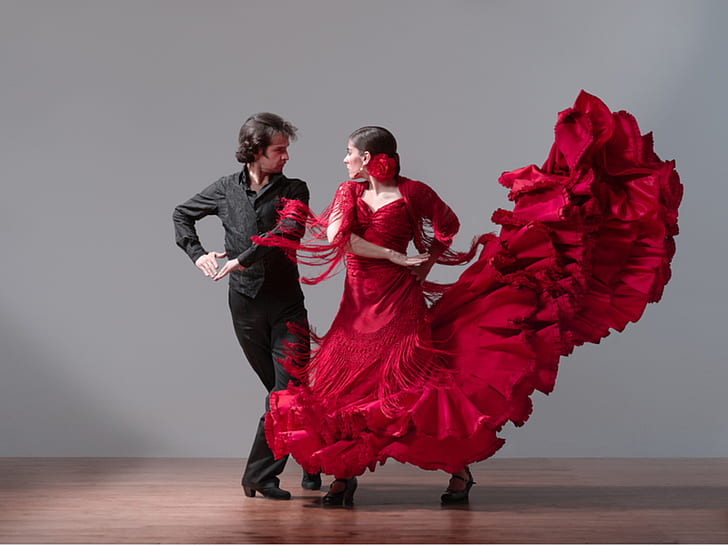 couple, dance, flamenco, red