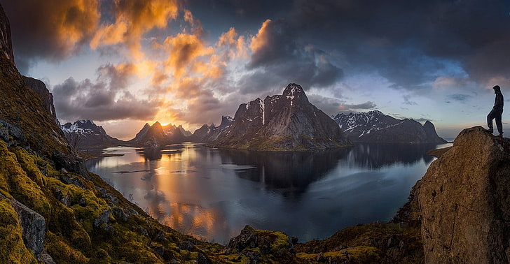 nature, landscape, panoramas, Lofoten Islands, Norway, sunset, HD wallpaper