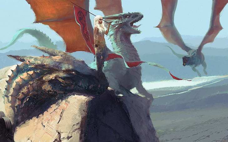 dragon, Game of Thrones, House Targaryen, fantasy art, Daenerys Targaryen, HD wallpaper