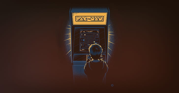 Minimalism, Boy, The game, Background, Pacman, Pac-Man, Nostalgia, HD wallpaper
