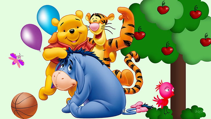 Winnie The Pooh Jollytigger And A Sad Gray Donkey Eeyore Desktop Hd Wallpaper 2560×1440, HD wallpaper
