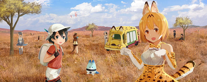 Anime, Kemono Friends, Kaban (Kemono Friends), Serval (Kemono Friends), HD wallpaper