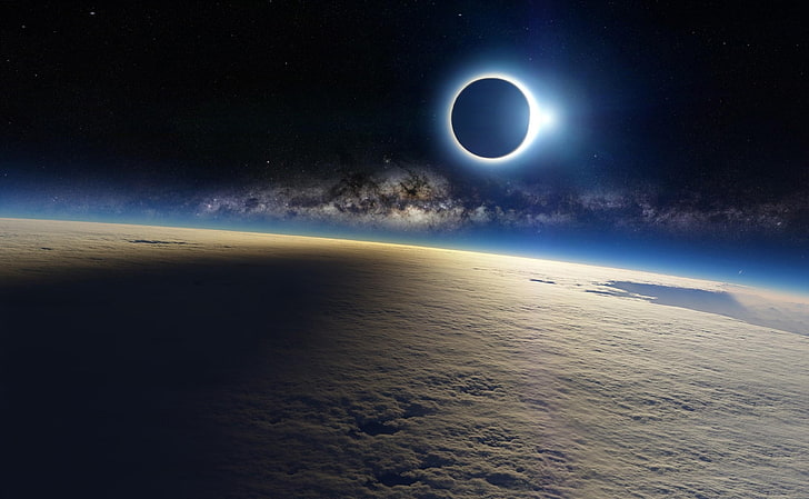 blue planet digital wallpaper, clouds, eclipse, light, astronomy