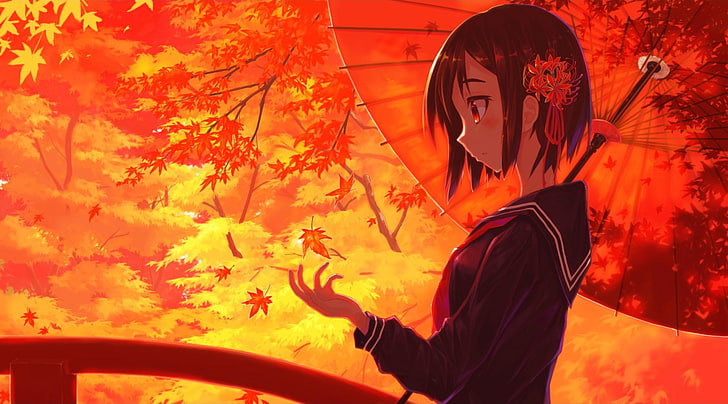 HD wallpaper: Anime, Original, Fall, Girl, Leaf, Red Eyes, School Uniform |  Wallpaper Flare