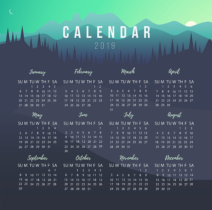 calendar, 2019 (Year), month, numbers, digital art, minimalism, HD wallpaper