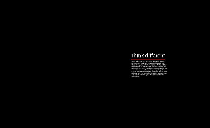 Think Different, black background with text overlay, Computers HD wallpaper