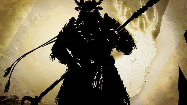 silhouette of warrior illustration, warrior illustration, Japan, HD wallpaper