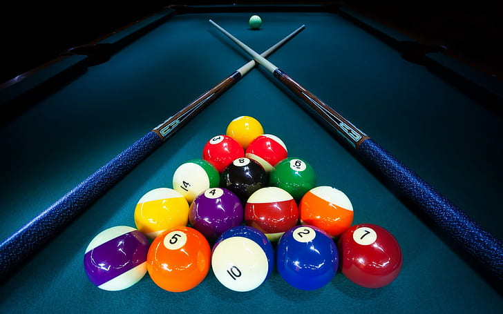 Pool Balls, blue pool table set, sports, HD wallpaper