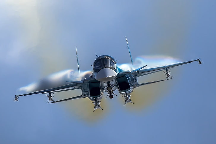 gray aircraft, Sukhoi Su-34, military aircraft, vehicle, air vehicle, HD wallpaper