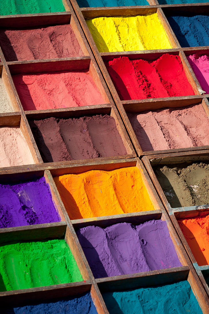 paint, holi, gulal, powder, pigment, multicolored, multi colored