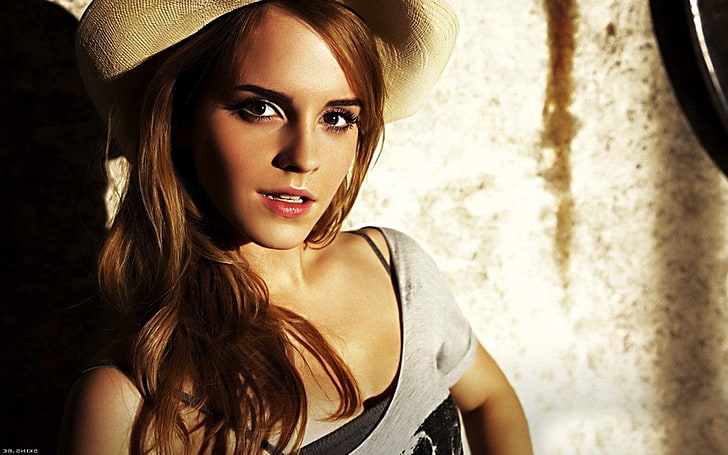 Emma Watson, hat, looking at viewer, actress, celebrity, women