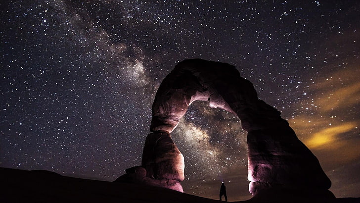arch, galaxy, starry night, arches national park, delicate arch, HD wallpaper