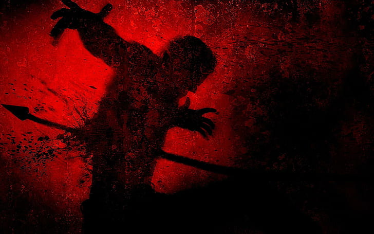 Murder shadow, silhouette of man stab with spear, artistic, 1920x1200