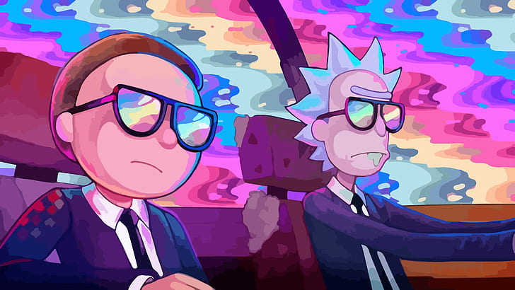 car, Rick and Morty, rainbows, Run the Jewels, vector graphics