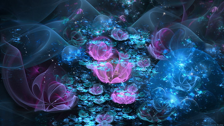 pink and purple flower bouquet, abstract, fractal, pink color, HD wallpaper