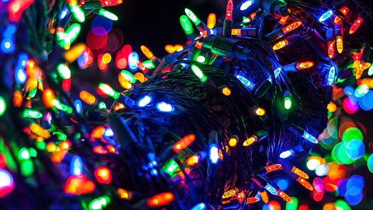 lights, town, LEDs, illuminated, multi colored, decoration, HD wallpaper