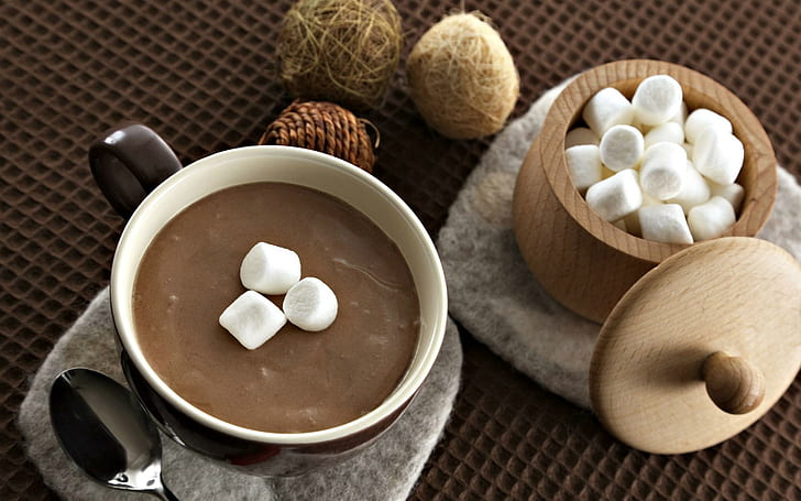 Hot Coco ( W Marshmellows ), mashmellows, 3d and abstract, HD wallpaper
