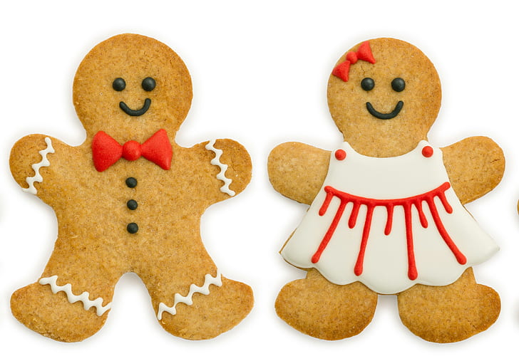 Baking Cookies Holidays Christmas Food, two gingerbread man and girl, HD wallpaper