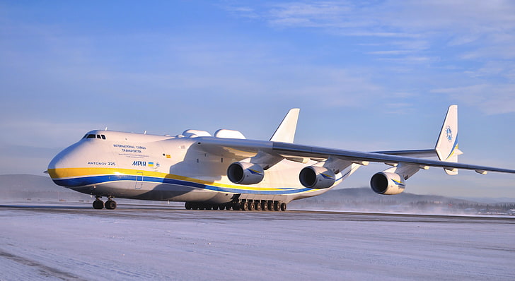 white airliner, The sky, Winter, The plane, Wings, Ukraine, Mriya, HD wallpaper