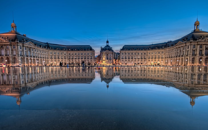 cityscape, Bordeaux, Place de la bourse, reflection, architecture, HD wallpaper