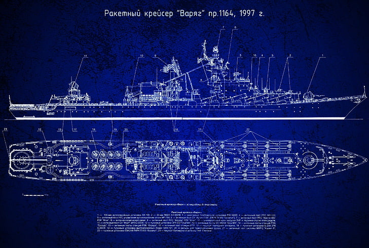 cruise ship blueprint, Russian Navy, Slava class, communication