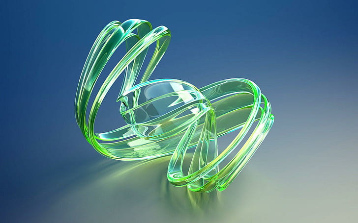 Glass spiral, green twist artwork, 3d, 1920x1200