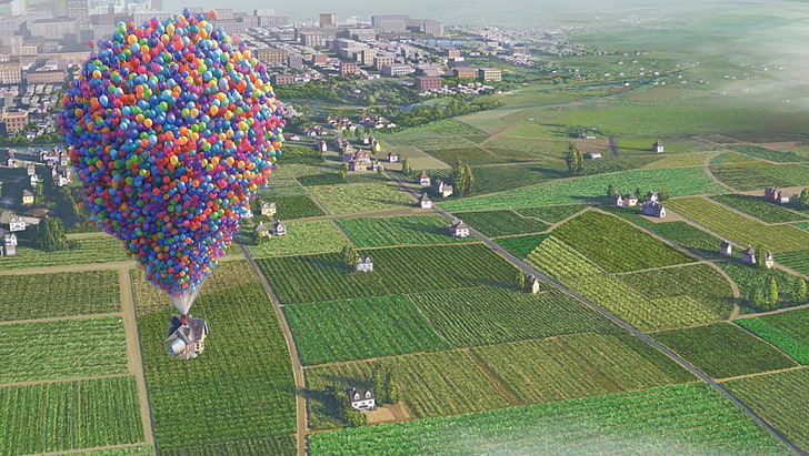 Up TV sill, Up (movie), agriculture, multi colored, field, day, HD wallpaper