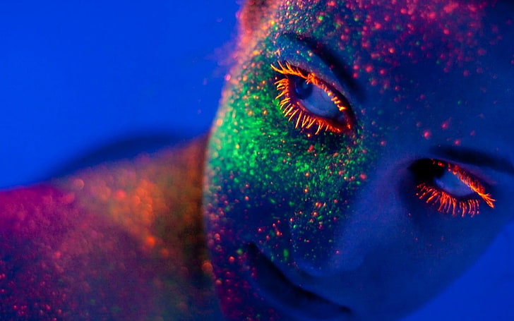 neon, women, body paint, paint splatter, make-up, young adult, HD wallpaper