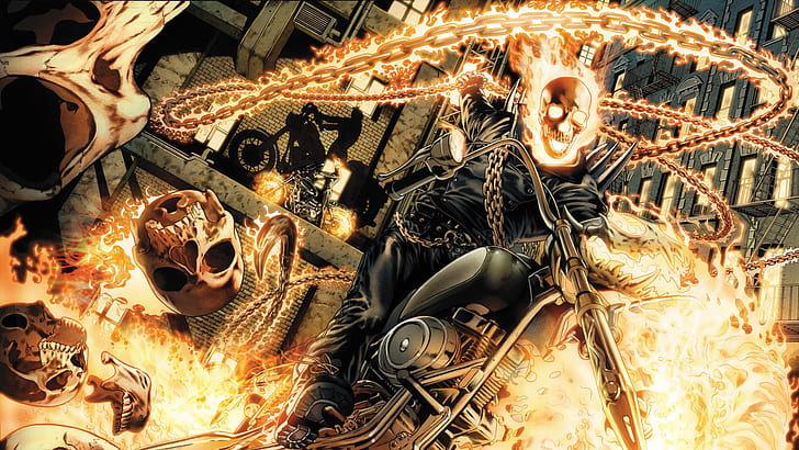 Ghost Rider Motorcycle Fire Flame Skull Chain HD, ghost rider poster