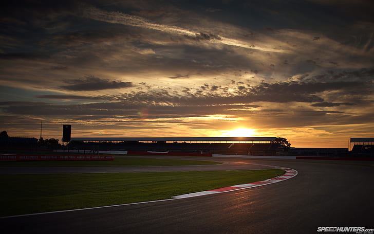 Race Track Sunset HD, racing track during night time landscape