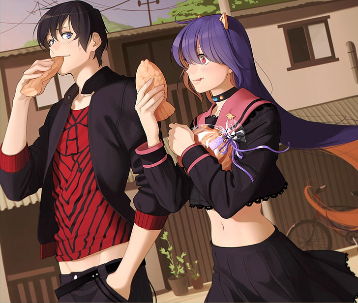 HD wallpaper: anime couple, eating taiyaki, school uniform, real people,  lifestyles | Wallpaper Flare