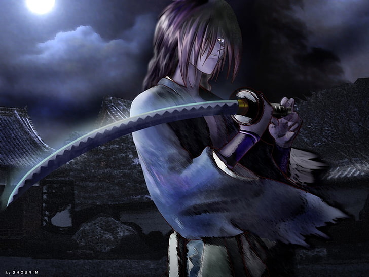 digital art of woman, anime, Rurouni Kenshin, sword, Himura Kenshin, HD wallpaper
