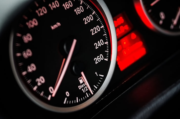 black vehicle speedometer, car, dashboard, gauge, transportation, HD wallpaper