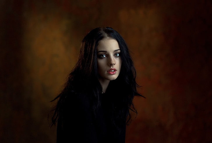 woman wearing black top, Alla Berger, portrait, face, long hair, HD wallpaper