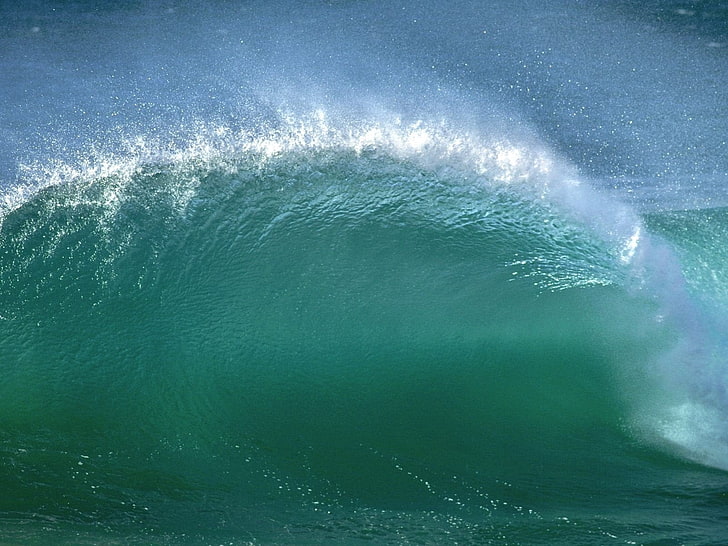 ocean wave, sea, water, transparent, nature, blue, surf, splashing, HD wallpaper
