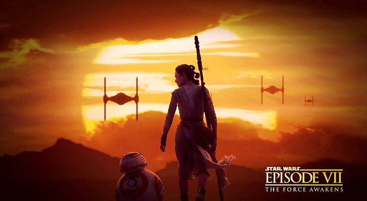 Rey and BB8, Star Wars Episode VII The Force Awakens digital wallpaper