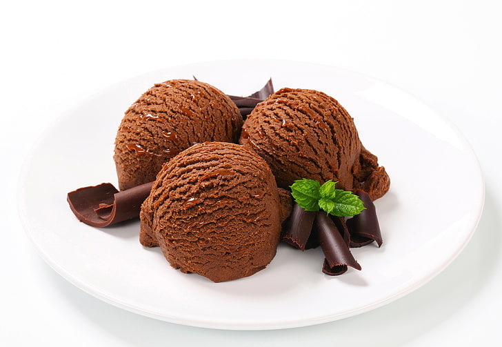 chocolate ice cream, the sweetness, food, dessert, mint, food and drink, HD wallpaper