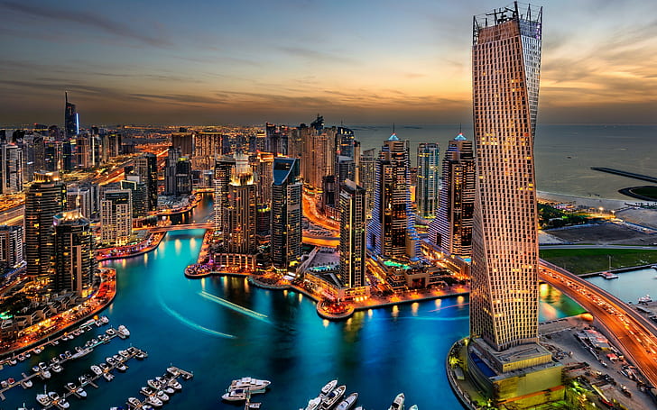 City, Dubai, city​​, UAE, resort, evening, Sunset, HD wallpaper