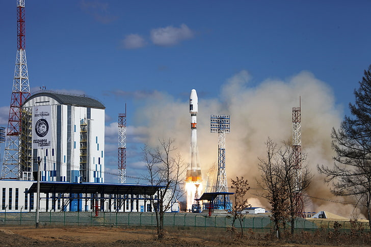 Roscosmos, Vostochny Cosmodrome, Soyuz, sky, building exterior, HD wallpaper