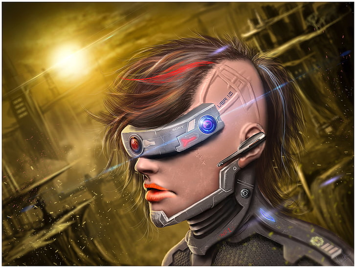 gray and black motorcycle helmet, futuristic, cyberpunk, technology