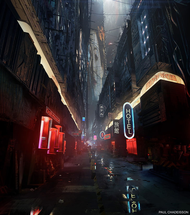 Cyberpunk streets illustration, futuristic city, dystoptic artwork at  night, 4k wallpaper. Rain foggy, moody empty future, generate ai 23039465  Stock Photo at Vecteezy
