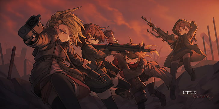 anime girls, soldier, weapon, original characters, gun, HD wallpaper