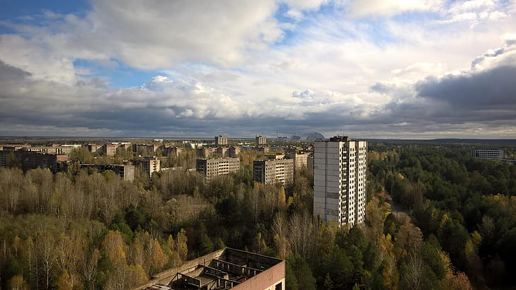 ghost town, aerial photography, landscape, pripyat, ukraine, HD wallpaper